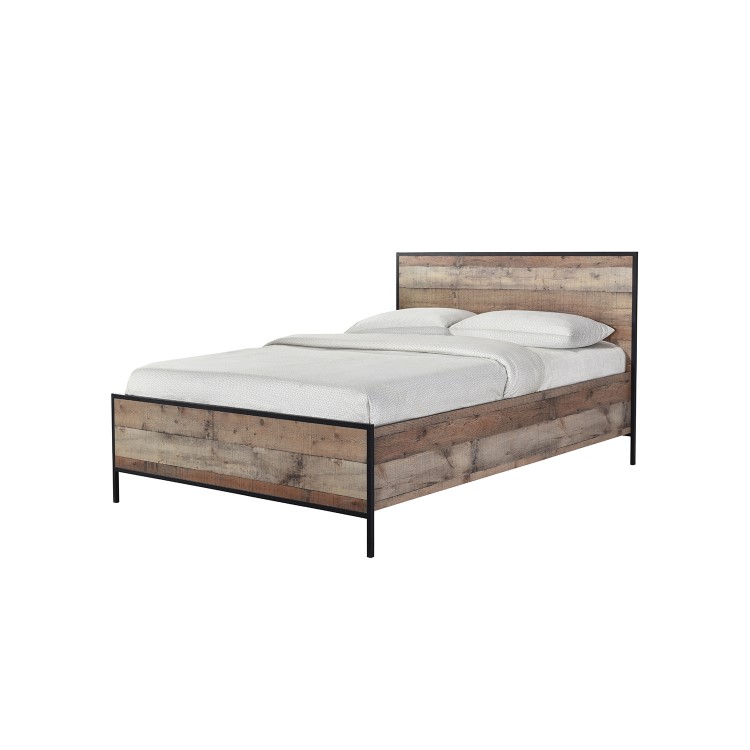 Hoxton Industrial Double Bed Frame with Rustic Oak Finish - LPD