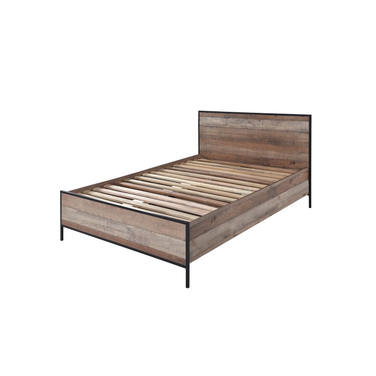 Hoxton Industrial Double Bed Frame with Rustic Oak Finish - LPD