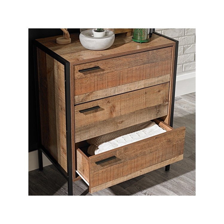 Industrial Oak Finish 3-Piece Bedroom Furniture Set - Hoxton - LPD