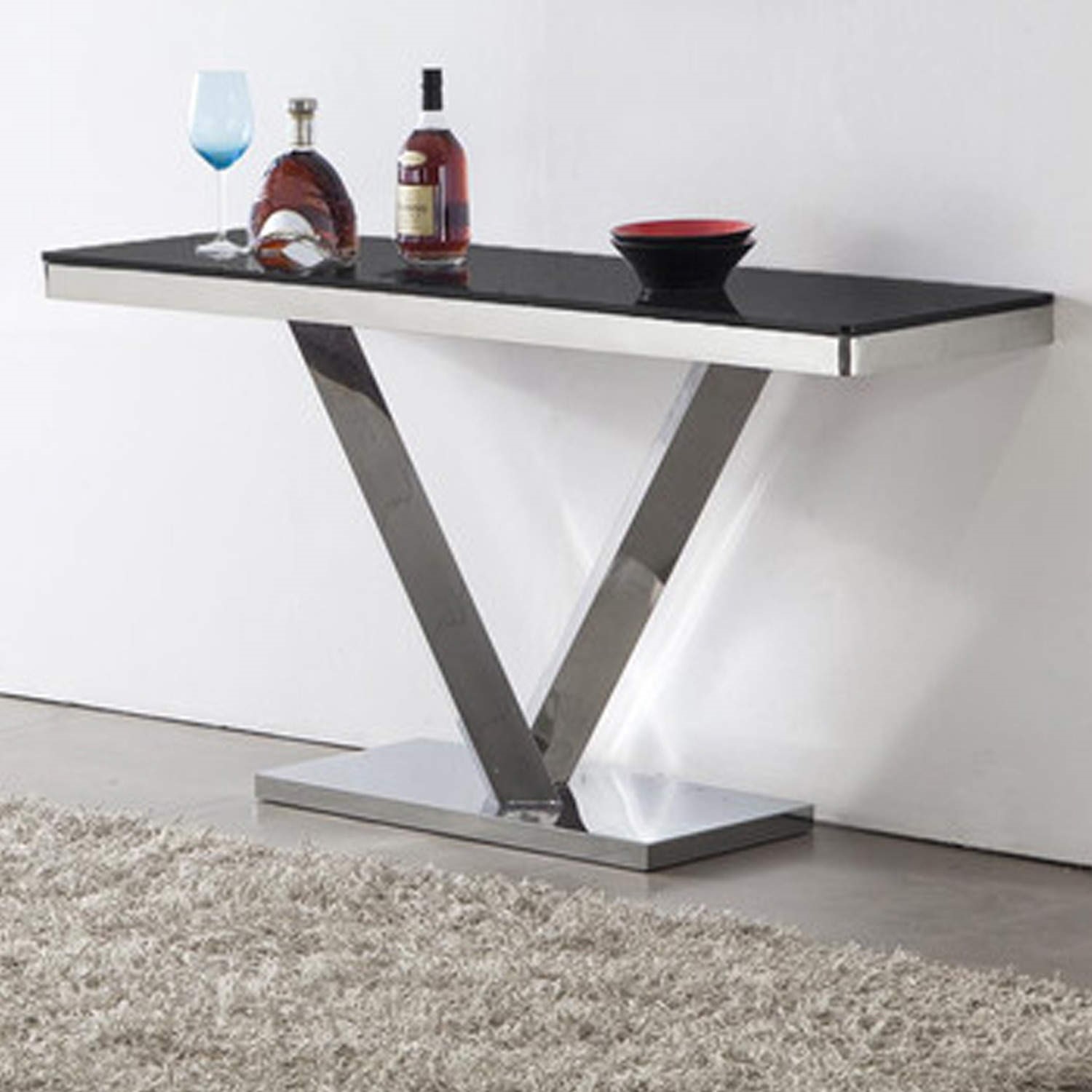 Wilkinson Furniture Harper Stainless Steel Console Table with Black ...
