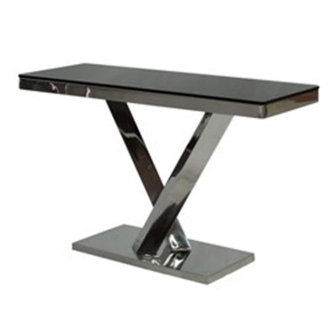 Wilkinson Furniture Harper Stainless Steel Console Table with Black Glass Top