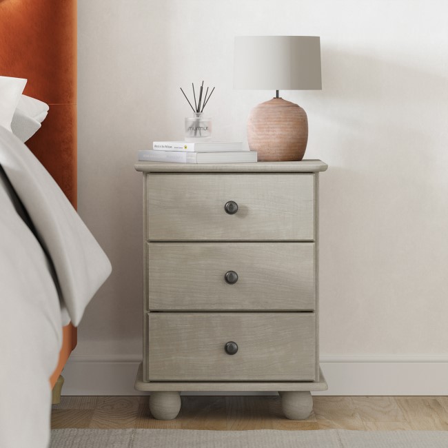 ONLY OPENED - Warm Grey 3 Drawer Bedside Table - Hampton