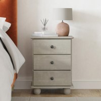 Warm Grey 3 Drawer Bedside Table - Hampton