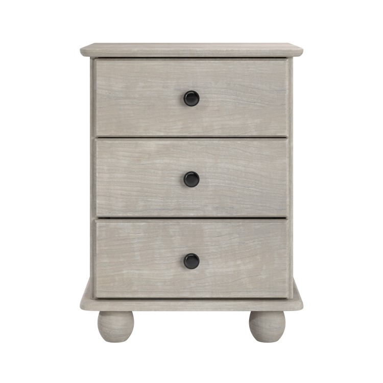 ONLY OPENED - Warm Grey 3 Drawer Bedside Table - Hampton