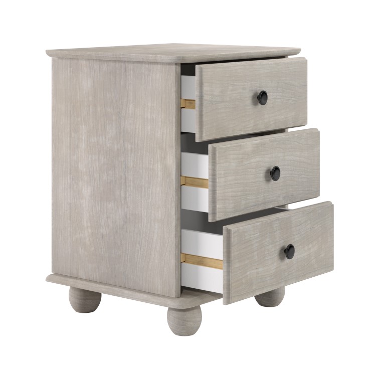 ONLY OPENED - Warm Grey 3 Drawer Bedside Table - Hampton