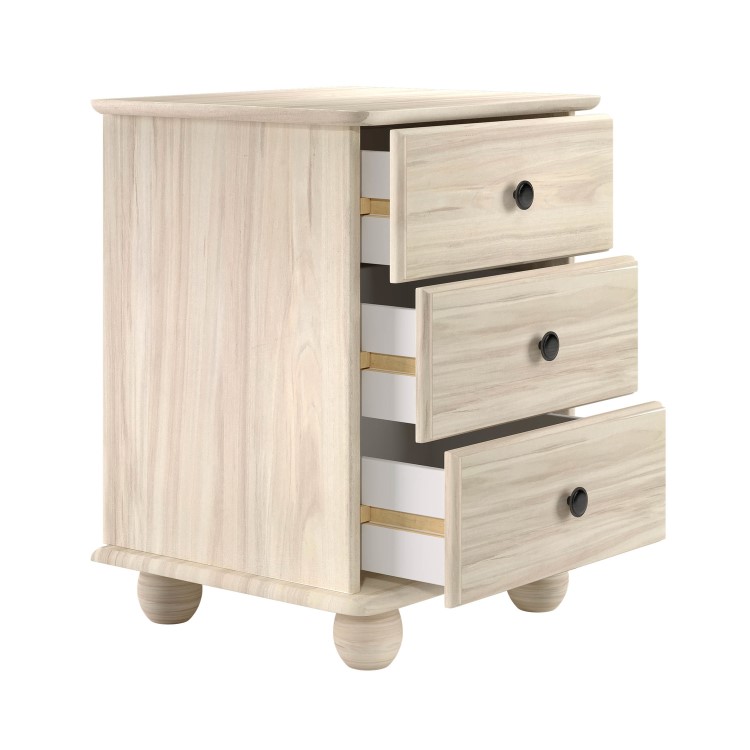 Light Wood with White Wash 3 Drawer Bedside Table - Hampton