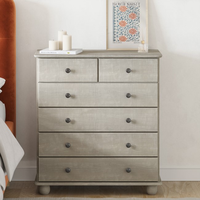 ONLY OPENED - Warm Grey Chest of 6 Drawers - Hampton