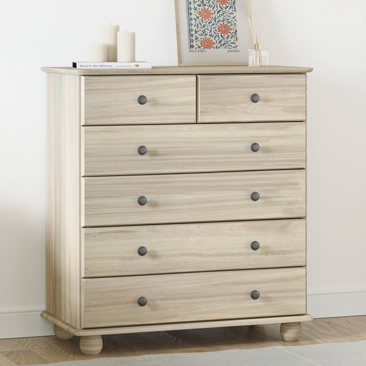 Light Wood with White Wash Chest of 6 Drawers - Hampton