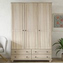 HPT003 Light Wood with White Wash 3 Door Triple Wardrobe with Drawers - Hampton