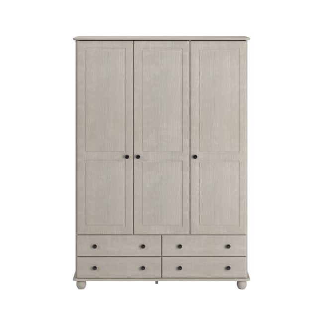 ONLY OPENED - White Wash Pine 3 Door Triple Wardrobe with Drawers - Hampton