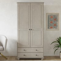 ONLY OPENED - Warm Grey 2-Door Double Wardrobe with Drawers - Hampton