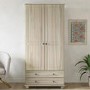 Light Wood with White Wash 2-Door Double Wardrobe with Drawers - Hampton