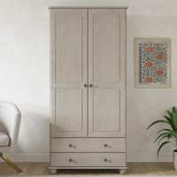 Warm Grey 2-Door Double Wardrobe with Drawers - Hampton