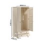 Light Wood with White Wash 2-Door Double Wardrobe with Drawers - Hampton