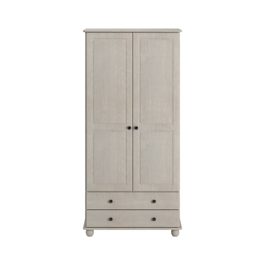 ONLY OPENED - Warm Grey 2-Door Double Wardrobe with Drawers - Hampton