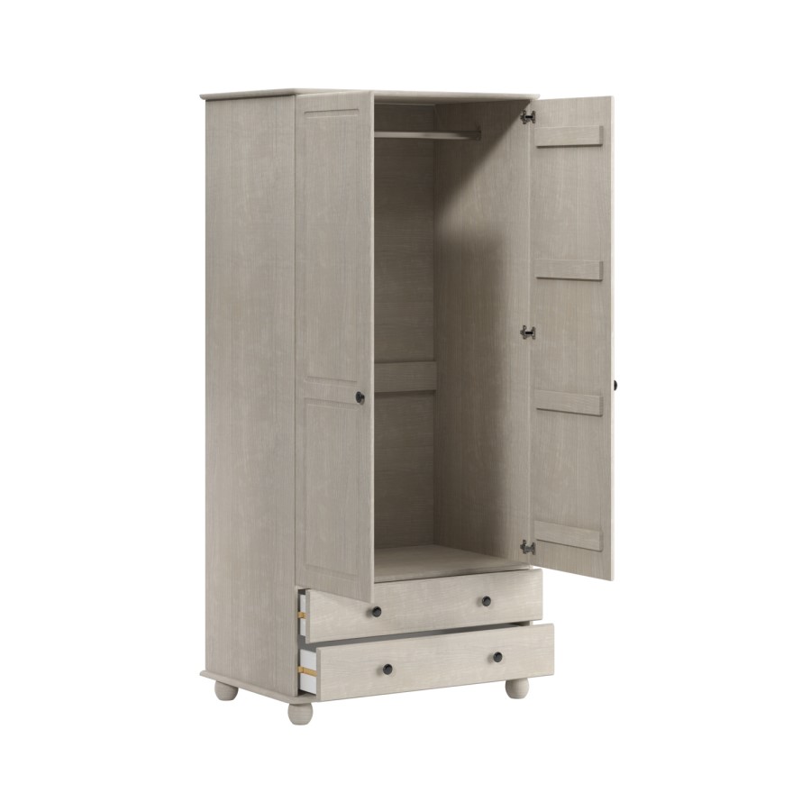 ONLY OPENED - Warm Grey 2-Door Double Wardrobe with Drawers - Hampton