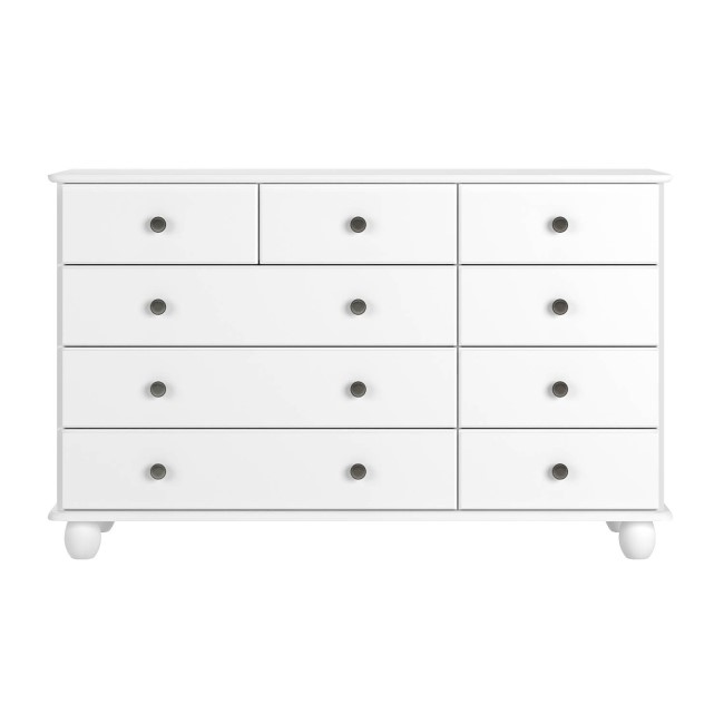 Wide White Chest of 9 Drawers - Hampton