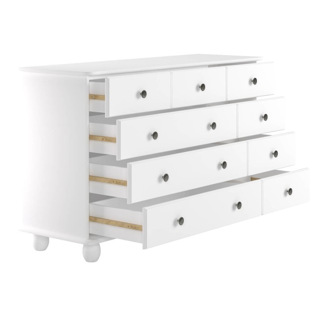 Wide White Chest of 9 Drawers - Hampton