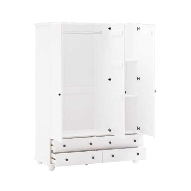 White 3-Door Triple Wardrobe with Drawers - Hampton