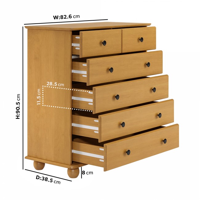 Pine Chest of 6 Drawers - Hampton