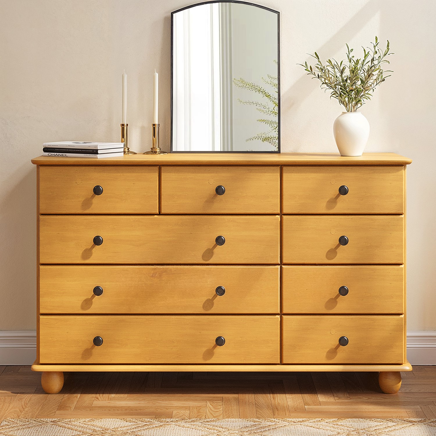 Wide Pine Chest 9 Drawer