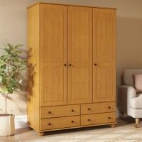 Pine 3-Door Triple Wardrobe with Drawers - Hampton