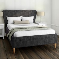 Dark Grey Velvet Double Ottoman Bed with Legs - Harley