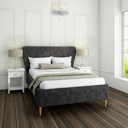 Dark Grey Velvet Double Ottoman Bed with Legs - Harley