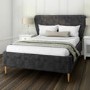 GRADE A1 - Harley Quilted Velvet King Size Ottoman Bed with Curved Headboard in Dark Grey