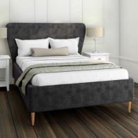 GRADE A2 - Harley Quilted Velvet King Size Ottoman Bed with Curved Headboard in Dark Grey