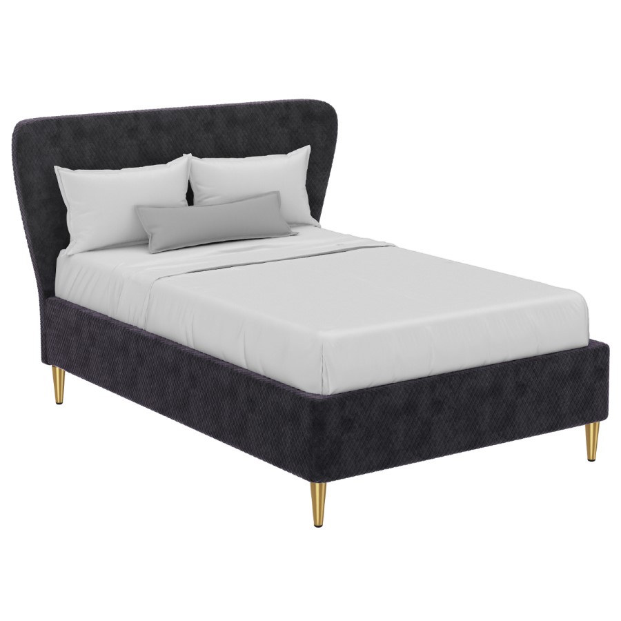 GRADE A2 - Harley Quilted Velvet King Size Ottoman Bed with Curved Headboard in Dark Grey