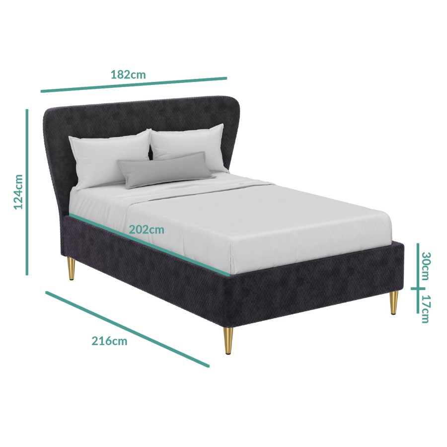 GRADE A2 - Harley Quilted Velvet King Size Ottoman Bed with Curved Headboard in Dark Grey