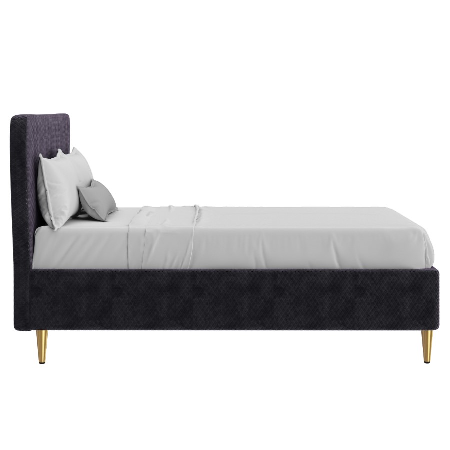 GRADE A2 - Harley Quilted Velvet King Size Ottoman Bed with Curved Headboard in Dark Grey