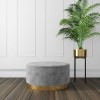 Large Round Silver Grey Quilted Velvet Pouffe - Harley