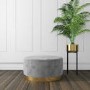 Large Round Silver Grey Quilted Velvet Pouffe - Harley