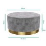 Large Round Silver Grey Quilted Velvet Pouffe - Harley