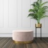 Large Round Pink Quilted Velvet Pouffe - Harley 
