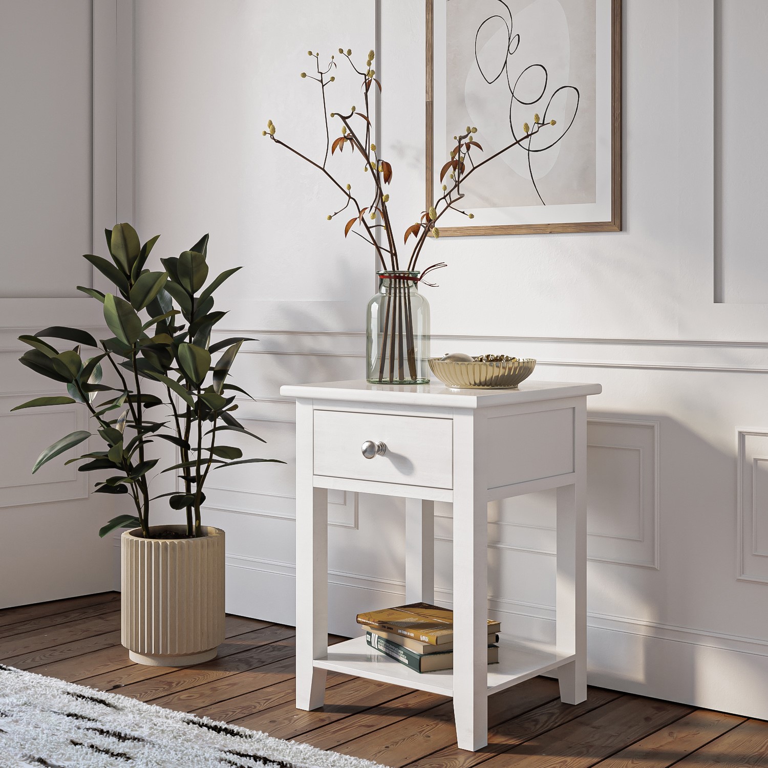 Photo of White painted bedside table with drawer - harper