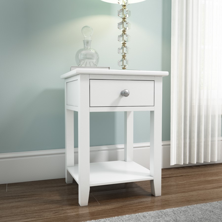 GRADE A1 - Harper Solid Wood 1 Drawer Bedside Table White