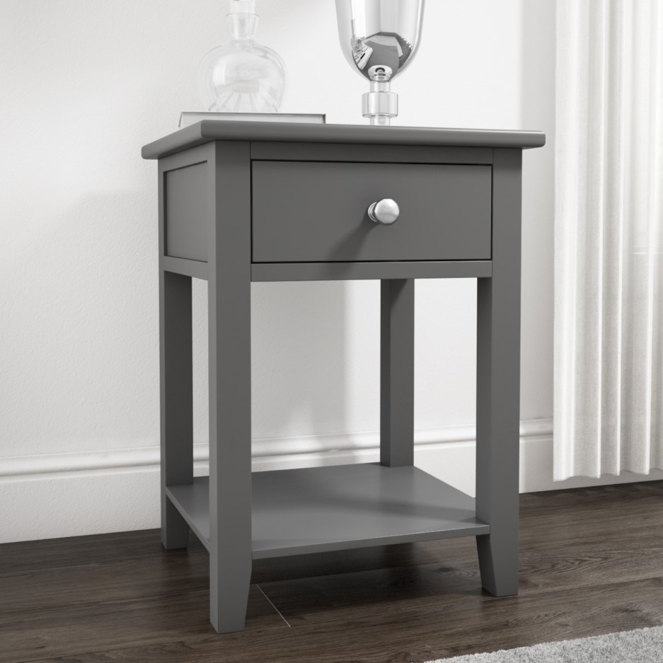 GRADE A1 Harper Grey Solid Wood Bedside Table with 1 Drawer