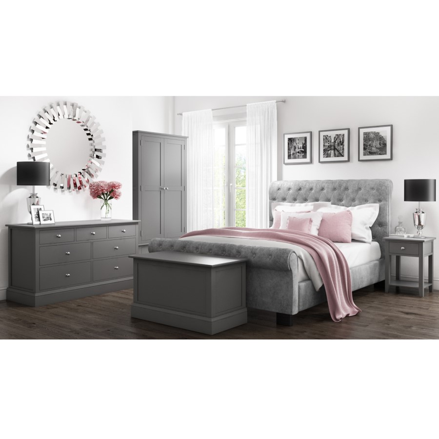 GRADE A2 - Harper Grey Solid Wood 1 Drawer Bedside Table