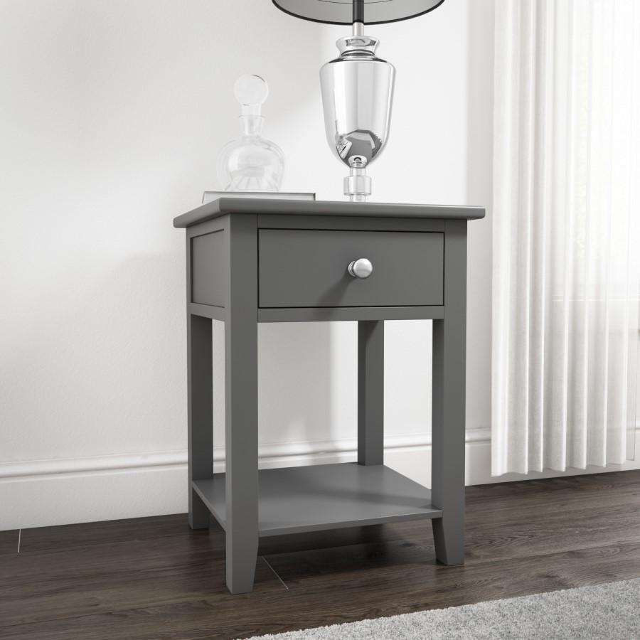 GRADE A2 - Harper Grey Solid Wood 1 Drawer Bedside Table