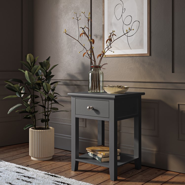 Grey Painted Bedside Table with Drawer - Harper