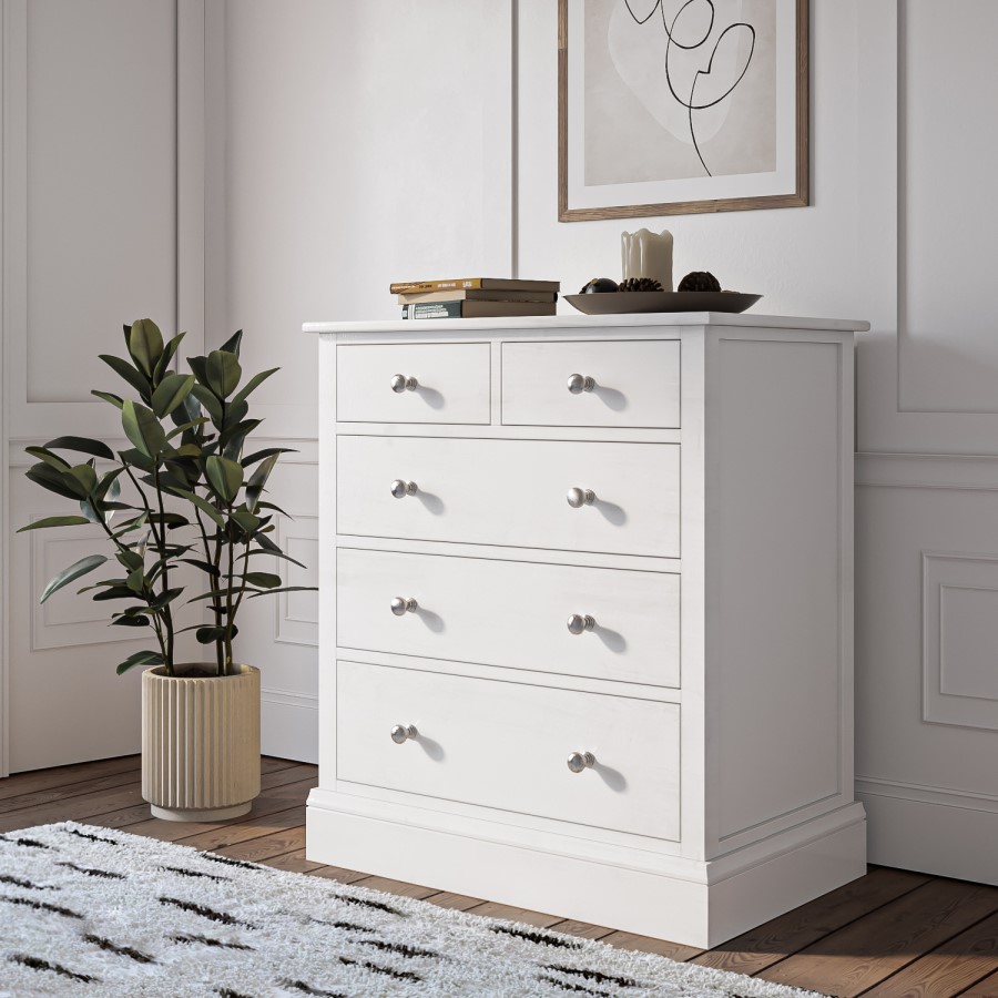 White Painted Chest of 5 Drawers - Harper