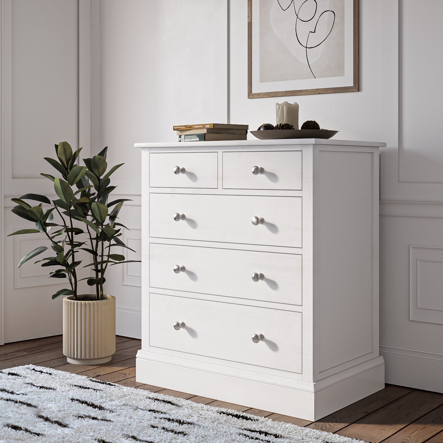 Harper White Chest of Drawers  Solid Wood 2+3 Drawers