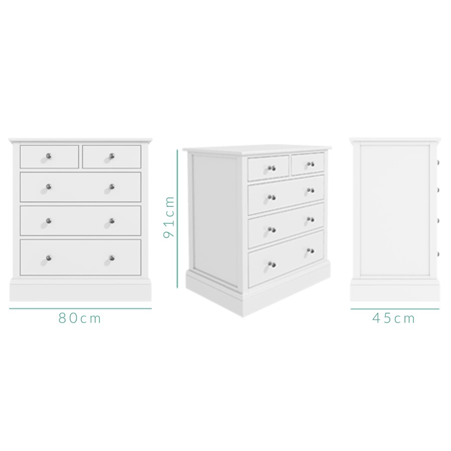 Harper White Solid Wood 2+3 Chest of Drawers