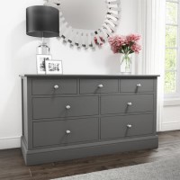 GRADE A2 - Harper Grey Solid Wood 4+3 Wide Chest of Drawers