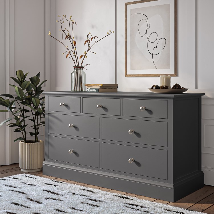 Wide Grey Painted Chest of 7 Drawers - Harper