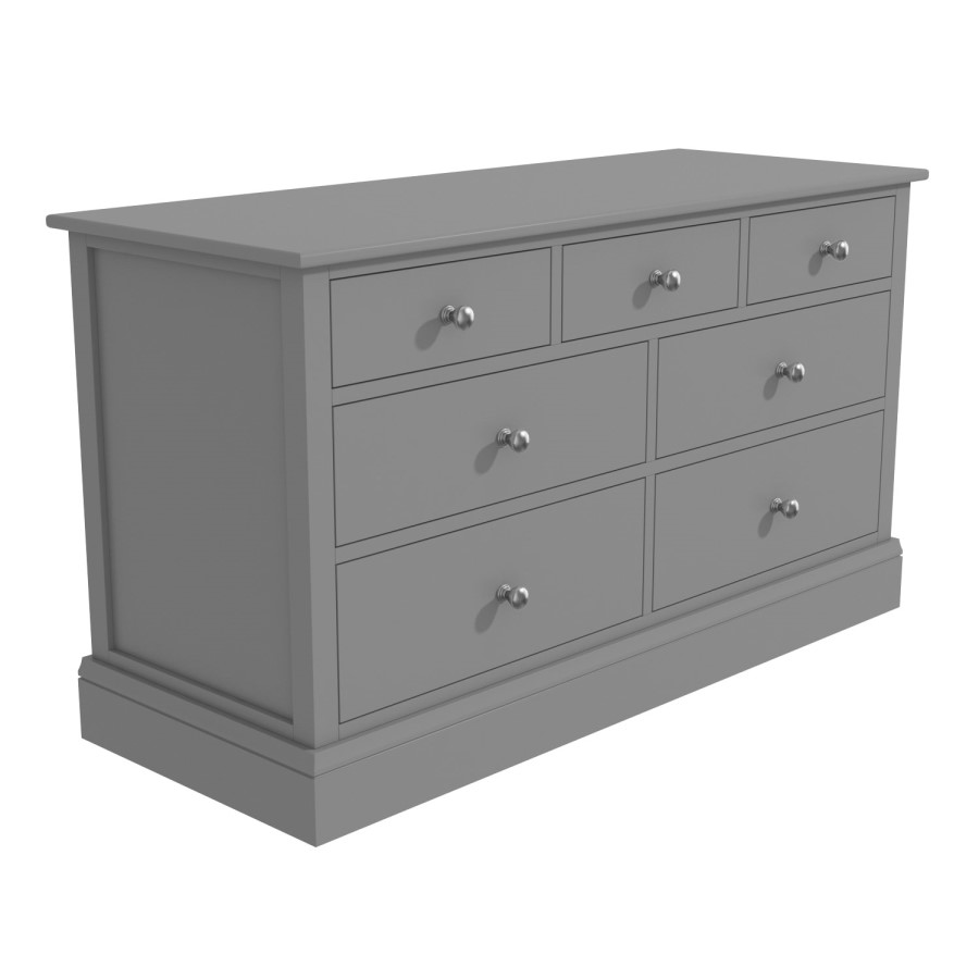 GRADE A2 - Harper Grey Solid Wood 4+3 Wide Chest of Drawers