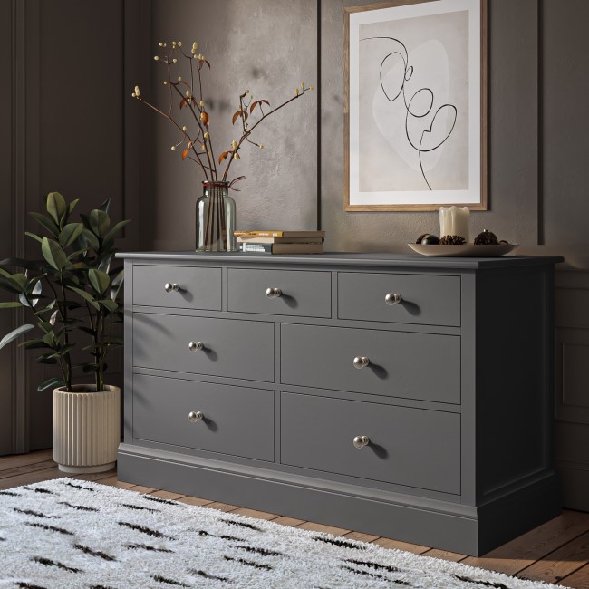 Wide Grey Painted Chest of 7 Drawers - Harper